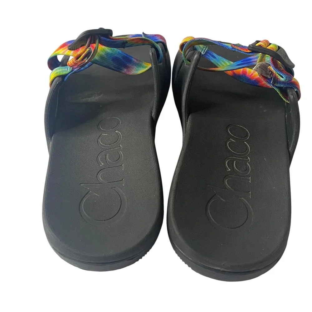 Chaco Chillos Slide Sandals Men 11 Black Rainbow Tie‎ Dye Adjustable Straps EVA
